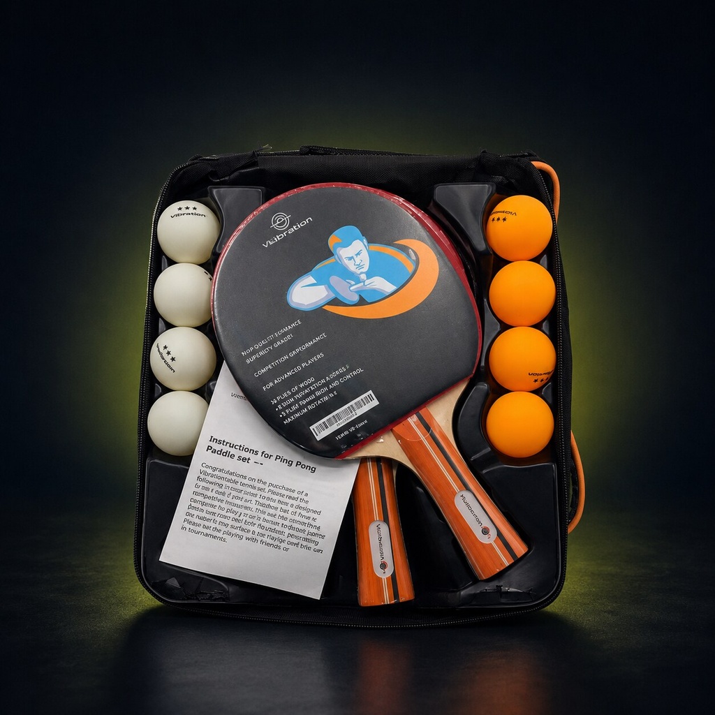 VibeRecreation Ping Pong Paddle Set – 4 Paddles & 8 Balls