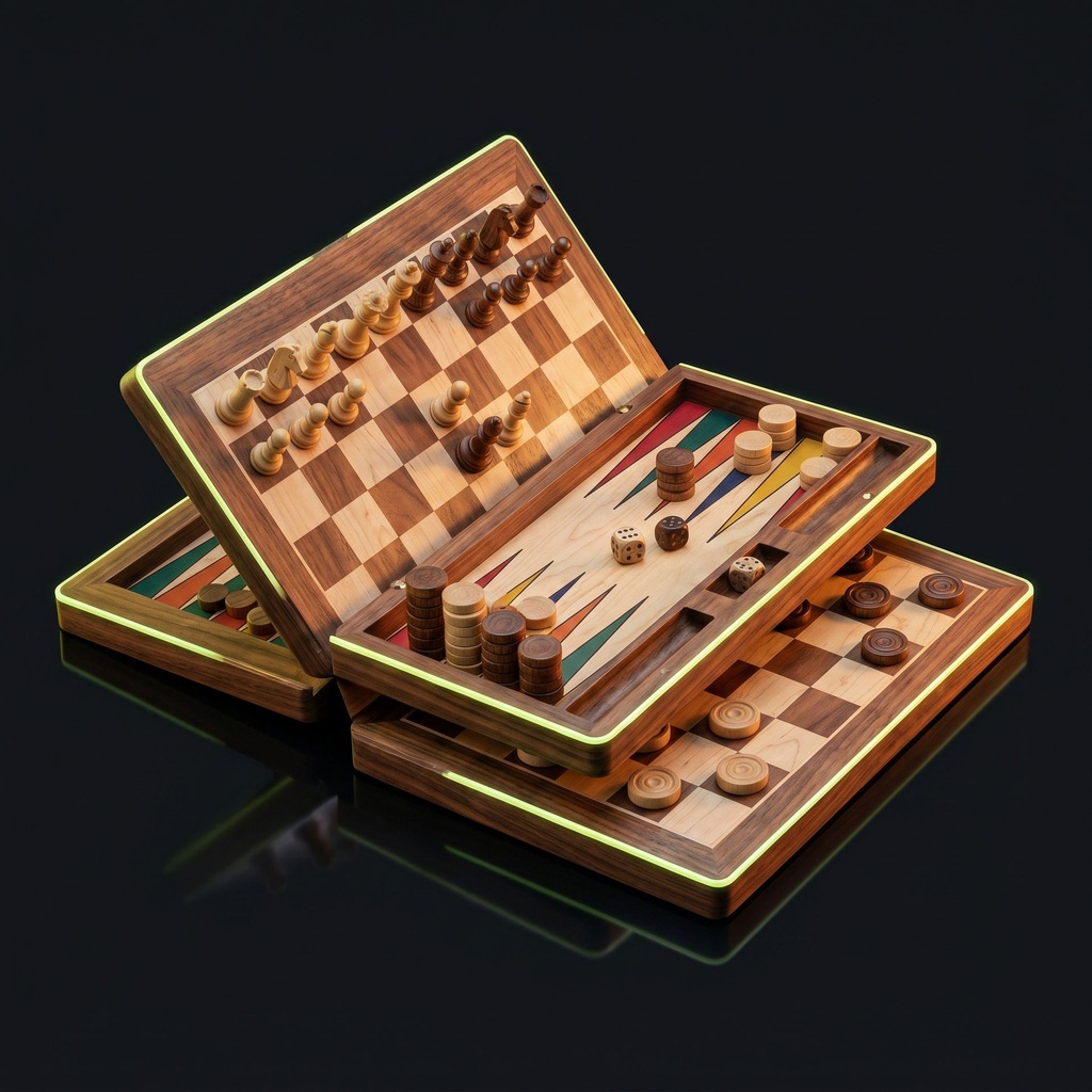 Wooden Chess, Checkers & Backgammon – 3-in-1 Set