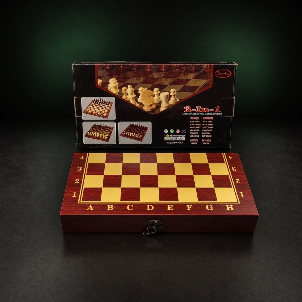 Wooden Chess, Checkers & Backgammon – 3-in-1 Set