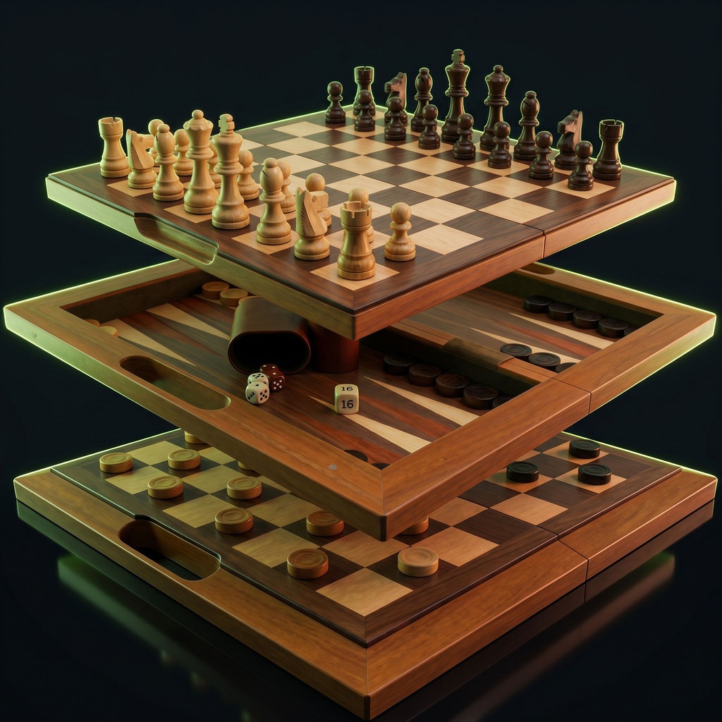 Wooden Chess, Checkers & Backgammon – 3-in-1 Set