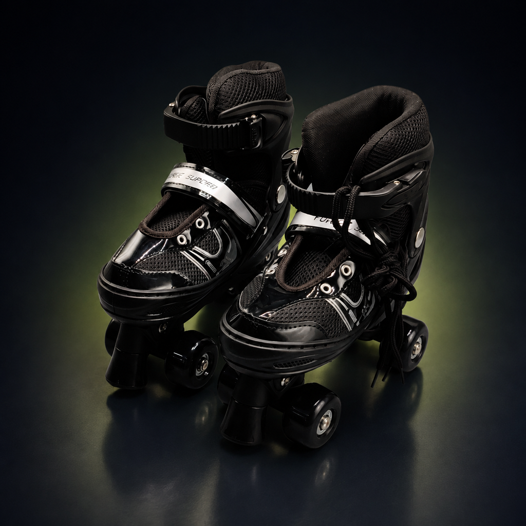 Power Superb Adjustable Quad Roller Skates (Red, S (31-34 cm))