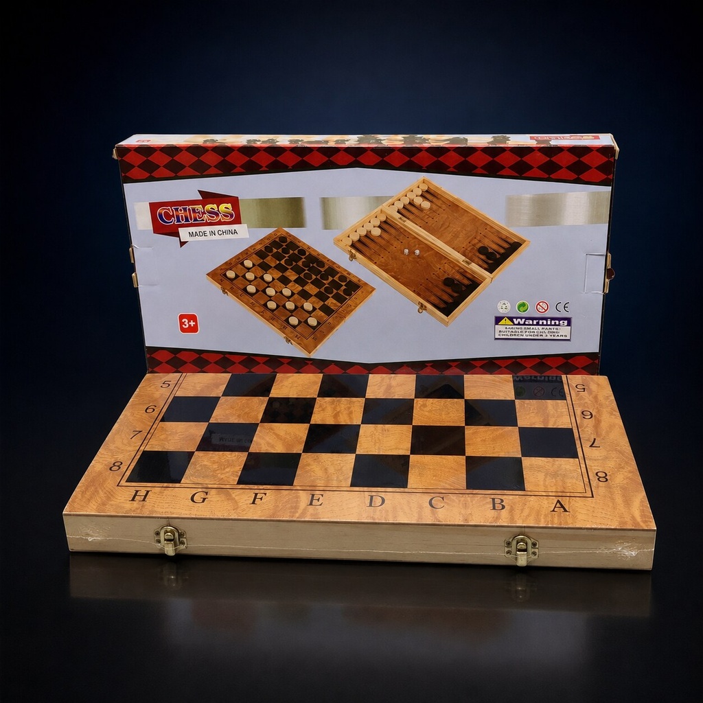Waxmatbi Wooden Chess, Checkers & Backgammon – 3-in-1 Set